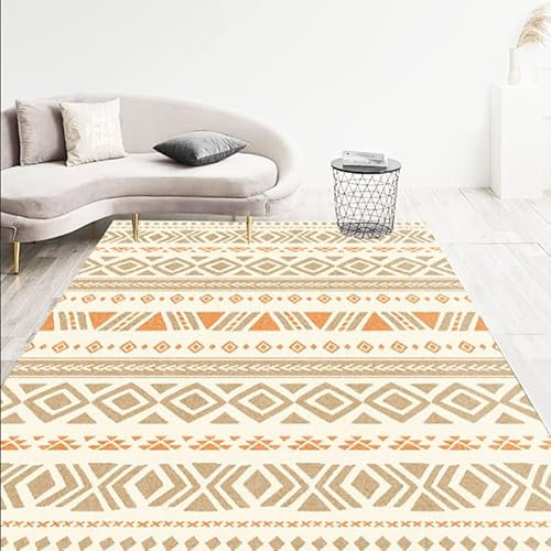 Teppich Beige Orange Marokko Teppich Wohnzimmer für Schlafzimmer Kinderzimmer Outdoor Teppich Wetterfest rutschfest Teppiche Rug 150 x 200 cm Teppich Wohnzimmer Kurzflor Waschbar