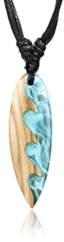 viva-adorno Surfer Kette Surfbrett Holz Surfboard Halskette Anhänger Wellen Wasser HK30e, D2 Türkis/Olivenholz