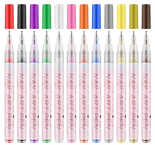12-teiliges 3D-Nagelkunst-Stift-Set, Nagelkunst-Zeichenstift, Nagelkunst-Stifte, Maniküre-Nagellack-Werkzeuge zum Malen von Nägeln, DIY-Nagelkunst-Schönheit (12 Farben)