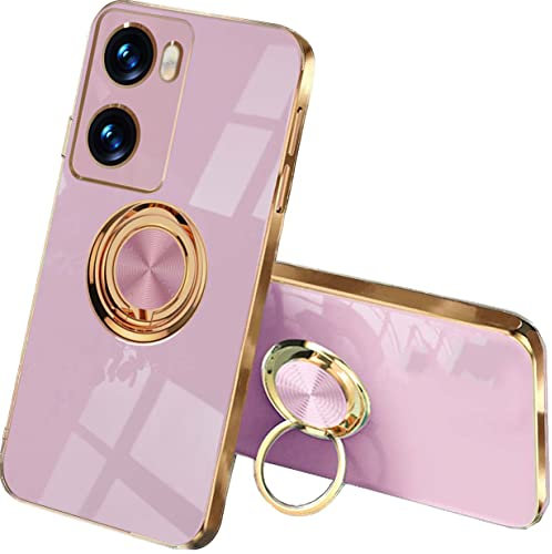 UPLAI Funda para OPPO A57 4G/OPPO A57s, Ultra Delgado Suave TPU Silicona Antigolpes Carcasa con Soporte de Anillo, Moda Diseño de Galvanoplastia Estuche Caso.Púrpura