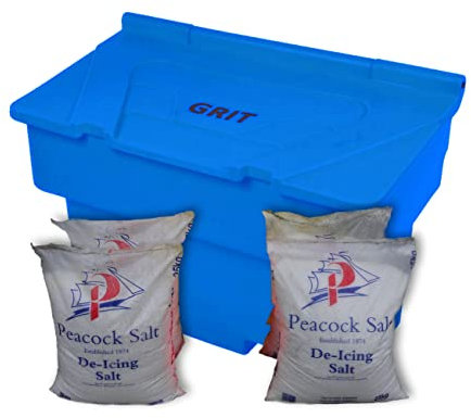 BritishBins Standard Blue 200 ltr Grit Salt Bin With 8 x 25Kg Salt