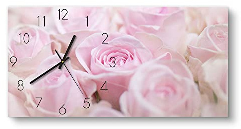 DEQORI Glasuhr | vertikal 60x30 cm | Motiv Zarte Rosenblüten | große XXL Design Uhr aus Glas | leise Wanduhr für Wohnzimmer & Küche | moderne Hingucker Uhr für die Wand
