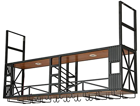 Porte-bouteilles mural industriel robuste avec spots porte-verre porte-bouteille en métal noir présentoir multifonctionnel de stockage de vin for la maison bar salle à manger cuisine ( Size : 120*30*8