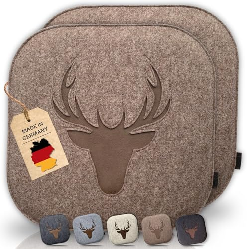 kontor28® - Sitzkissen Filz handgefertigt Made IN Germany | Sitzkissen Stuhl 37,5 x 37,5 cm aus rPET-Filz weiche und robuste Polsterung | Sitzauflage Stuhl Johann | naturmeliert 2er-Set