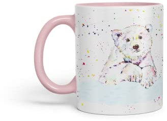 Vixar Polar Bear Animals Watercolour Art Coloured Mug Cup Gift Birthday Work Office Tea Coffee (Pink)