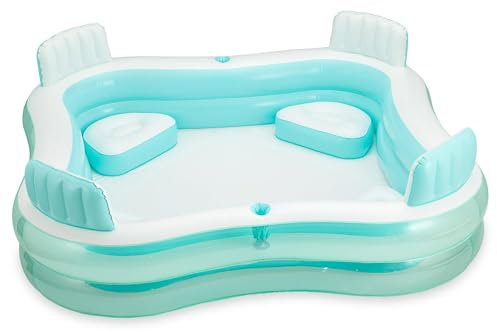 Funsicle 7.3ft Fabulous Four Inflatable Pool, Family Pool with 4 cushioned seats with backrests Includes 2 Cup Holders and Repair Patch, 2.23m x 2.23m x 66cm - Lagoon Blue