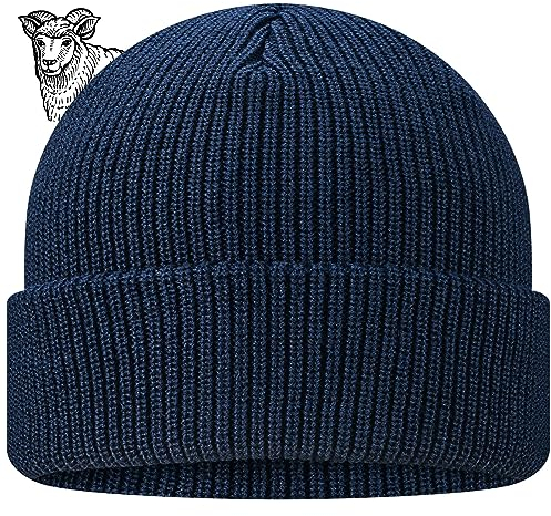 TODO Merino Mütze Herren Beanie Damen, Warm, Weich, Bequem. Wollmütze für kalte Tage, Alltag, Outdoor, Fisherman (Merino 50%, Navy)