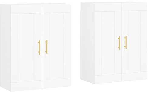 vidaXL Wandschrank 2 STK., Hängeschrank mit viel Stauraum, Sideboard für Wohnzimmer, Schrank Wandmontage Lagerschrank Kommode, Skandinavisch, Weiß Holzwerkstoff