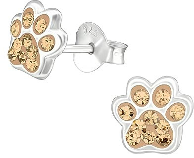 Laimons Mädchen-Ohrstecker Ohrringe Kinderschmuck Hundepfote Pfote mit Glitzer aus Sterling Silber 925 (Champagner)