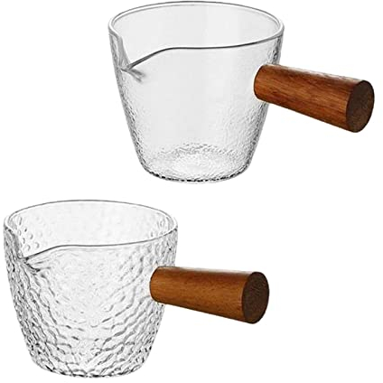 Mini misurino in vetro da 2 pezzi, mini manico in legno resistente al calore, 100 ml, con beccuccio, misurino multiuso (100 ml, stile C)/1677 (Color : Style A, Size : 100 ML)