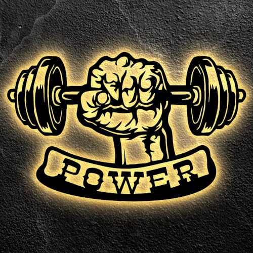 LEON FOLIEN POWER Led Hantel Fitness Wand Deko, Langhantel Lasergravur Schlummerlicht Nachtlicht für Schlafzimmer Wohnzimmer Geschenk - Sport