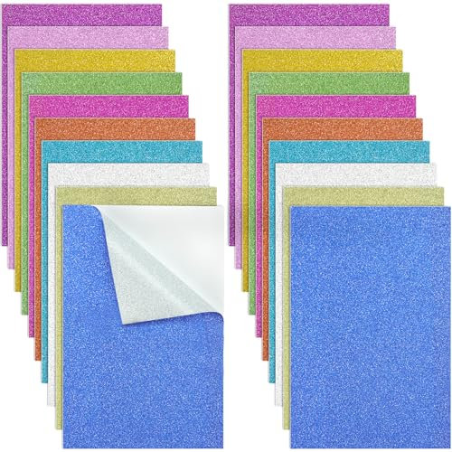 JSJSYO 20 Sheets Shimmer Permanent Adhesive Craft Vinyl Self Sticker 6 x 4, Assorted Colors Glitter Adhesive Vinyl for DIY Scrapbook Supplies (Assorted Colors)