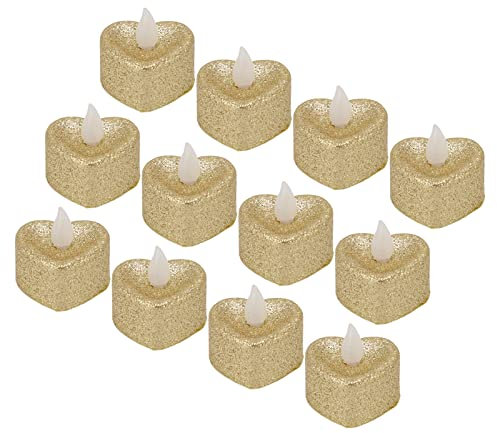 LED-Kerzenlicht, Weihnachts-Glitzer-Teelichter, Batteriebetriebenes Teelicht, 12 Stück LED-Kerzenlampe, Goldfarbenes Pulver, Herzförmige Teelichter, Geheime Raum-Requisiten Für Weihnachten, Hochzeit,