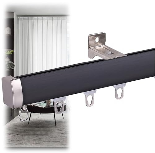 Gardinenschiene, 1m, 2m, 3m, 4m, 5m, 6m, Decke Wandmontage Schwerlastvorhangschienen, Raumteiler Vorhangstange, Für Wohnzimmer Schlafzimmer Schrank RV Camper (Color : Black-Wall, Size : 1.5m)