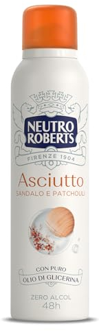 Neutro Roberts, Deodorante Spray Asciutto Sandalo, Zero Alcol, Con Cotone Naturale, Con Puro Olio di Glicerina, Dermatologicamente testato, Deodorante Uomo e Donna, 150 ml, 48h