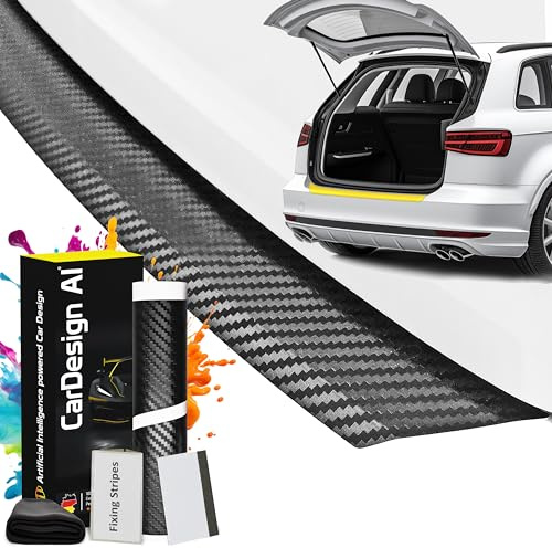 CarDesign AI Ladekantenschutz passend für BMW 3er F30/F80 2012-2018 & M3 (5-Türer Limousine): Komplettset mit passgenauer Lackschutzfolie, Kratzschutz für Kofferraum/Stoßstange Auto (Carbon-Schwarz)