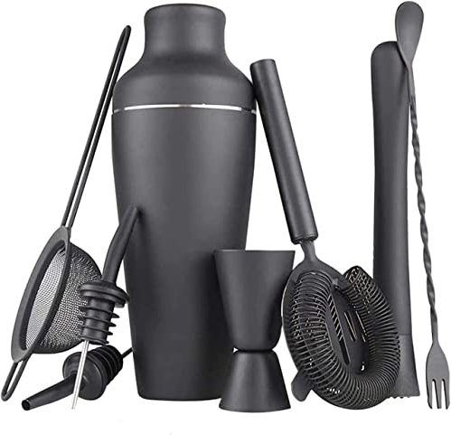 GeRRiT Kit di barista professionale, set da bar, strumenti da bar shaker da cocktail in acciaio inossidabile a 7 pezzi for casa, bar, viaggi e feste all'aperto (nero)