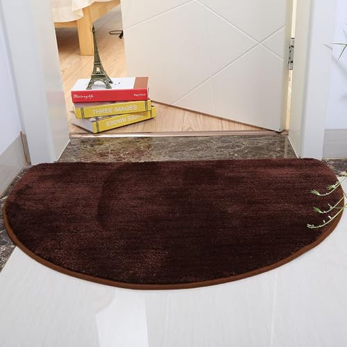 Reyox Teppich Halbkreis Hochflor Einfarbiges Flauschig Weich rutschfest für Wohnzimmer Schlafzimmer Küche Badezimmer Dunkelbraunes 60x120cm