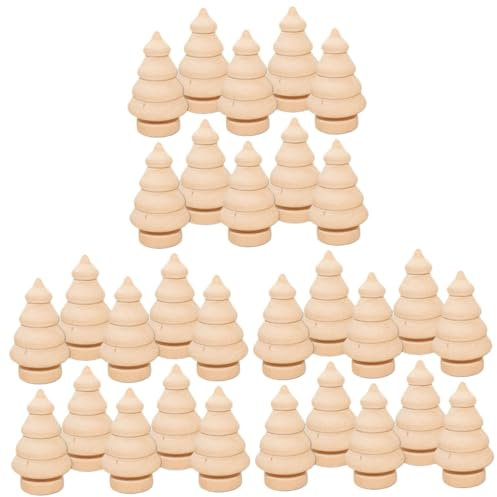 STOBOK 60 Pcs Wooden Peg Doll Unfinished Wood Trees Crafts DIY Wooden Christmas Tree Peg Dolls Paint Creative Project Home Decorations