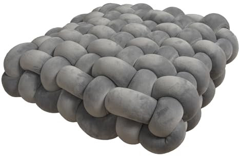 Liemuao Oreillers Carrés à Nœuds, Décoratif Coussins Noués en Peluche Fait à la Main, Confortable et Élégant Carrés Oreiller de Canapé Noué pour Chambre Sol Canapé Lit Maison 30x33x12cm (Gris)
