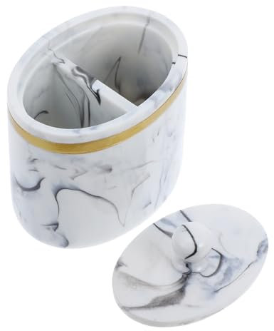 SHOWERORO Marmor Muster Baumwolle Tupfer Box Zahnstocher Halter Baumwolle Pad Lagerung Box Mit Deckel Aufbewahrungsbox Für Schminktisch Und Schreibtischorganisation