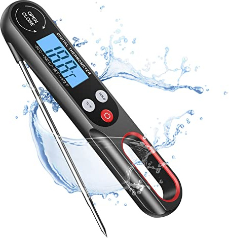 Digital Meat Thermometers for Air Fryers Cooking, Food Thermometer Instant Read BBQ Cooking Thermometer with Foldable Long Probe and Backlight Screen Magnetic Back for Kitchen,Milk