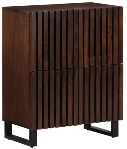 Homgoday Buffet Marron 60x34x75 cm Bois Massif de manguier, Armoire Latérale avec 4 Compartiments et de 4 Portes, Meuble de Rangement Commode pour Cuisine, Salon, Chambre, Salle à Manger