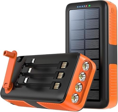 Chargeur solaire alimentation mobile 63200mah, double sortie et double entrée chargeur portable 4 lampes de poche LED, alimentation mobile à manivelle batterie à charge rapide pour équipement de survi