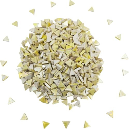 1.1LB Equilateral Triangle Ceramic Mosaic Tiles,800PCS Iridescent Mosaic Tile Pieces for Mosaic Craft Supplies,DIY Mosaic Handmade Home and Outdoor Decor (Raibbow Light Yellow)