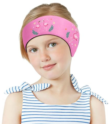MoKo Bandeau de Natation Enfant, Protection Auditive Bandeau d'oreilles Enfants en Néoprène, Bandeau Sport Élastique Équipement Sport Nautique, pour Âge 3-9, Taille M, Chapeau de Paille Rose Flamant