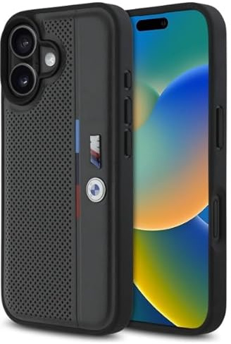 CG MOBILE BMW BMHCP16S23PUPVA Hülle für iPhone 16 6.1 Anthrazit hardcase M Perforated Tricolor Detail Line
