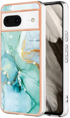 JYNCHDZ for Google Pixel 8 Case Shockproof Google Pixel 8 Phone Case Glitter Marble Flexible Silicone Bumper Slim Thin Gold Edges Shell Drop Protection Cover for Girls Women, Green