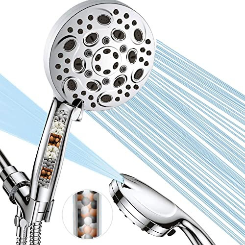 TATITZRO Handbrause mit 10 Modi und Filter, Hochdruck-Duschkopf-Set aus ABS-Chrom, 1,5 m Schlauch und Halterung, verstopfungssichere Düsen, Duschkopf mit Handbrause