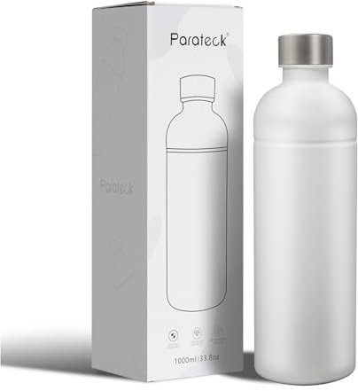 Parateck Bottiglia di soda in acciaio inox senza plastica, compatibile con Sodastream Duo, E-Duo, borraccia senza BPA, bottiglia in metallo, lavabile in lavastoviglie (bianco)