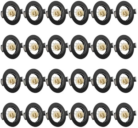 Tofisr Cornice Faretti LED da Incasso GU10 per cartongesso, Portafaretto da Incasso Rotondo Nero, Foro 55mm-70mm, Per 50mm LED e Alogeno, Portalampade GU10 Inclusi, Set di 24