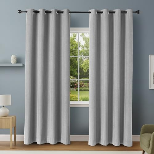 Amazon Basics Cortinas 100% Opacas con Ojales, Pack de 2 Unidades, 132 x 244 cm, Gris Oscuro