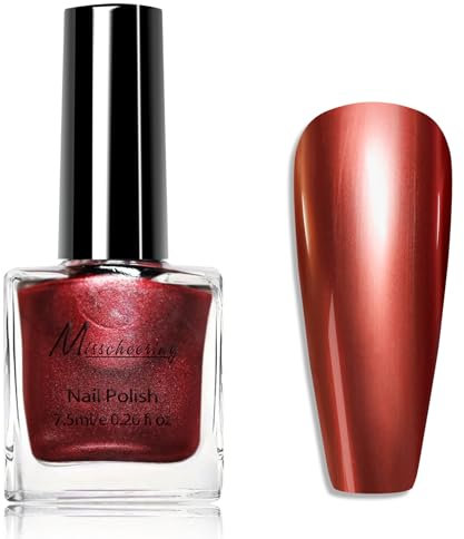 Red Nail Polish - Metallic Nail Polish - Bronze Red Nail Varnish Quick Dry - 3D Mirror Finish Chrome Nail Polish - No Bake Metal Red Nail Polish Long Lasting for Women DIY Nail Art