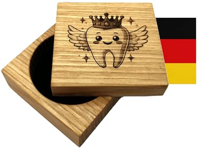 FEEN GOLD Zahnfeemünzen – Milchzahndosen – Urkunden – Erinnerungsstücke zum Zahnwechsel für Kinder – Symbol für Mut, Rituale & erste Zähne (Kunsthandwerk, Eiche)