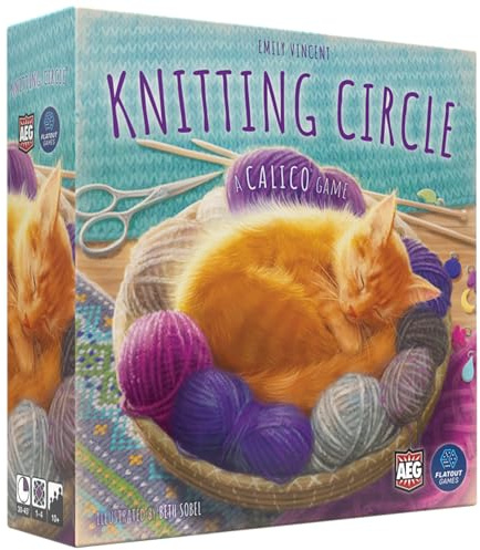 AEG Alderac Ent. | Knitting Circle | Plättchen Legen Rätselspiel Mit Garn Katzenhilfen Und Musterzielen | 1 Bis 4 Spieler | 30 Bis 45 Minuten