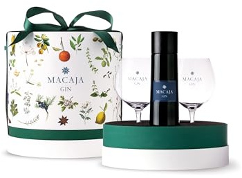 Macaja Gin Navy Strength 50cl in cappelliera con 2 bicchieri