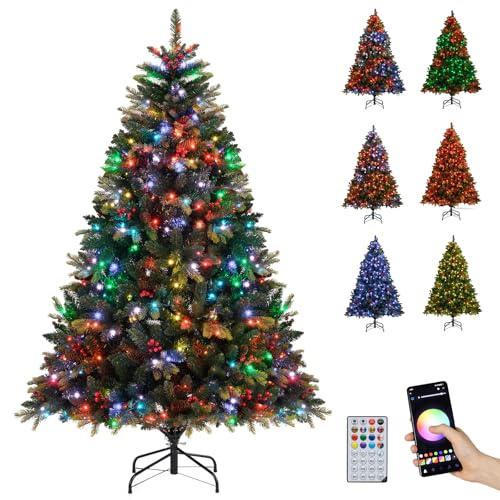 COSTWAY Árbol de Navidad con Luces Incorporadas 180cm, 370 Luces RGB Multicolores Controladas por App, Mando a Distancia, Decoración, 1054 Puntas de PE y PVC, Christmas Tree w/Light (180cm)