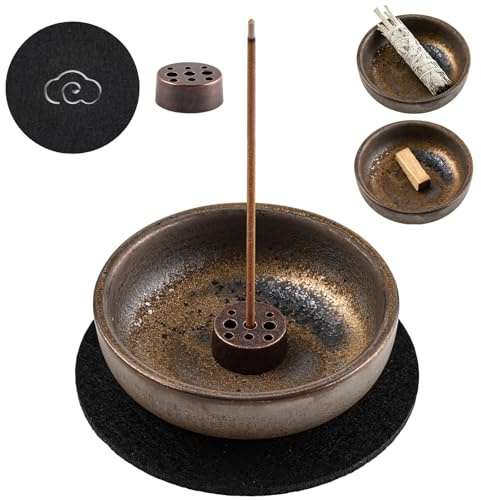 mawmuaw Räucherstäbchen Halter, Incense Stick Holder, Räucherschale Keramik | 9 Loch Räucherstäbchen Halterung Räucherstäbchenhalter, Räucherset mit Filzunterlage für Räucherwerk, Feuerfeste Schale