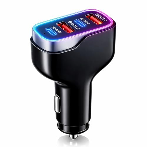 USB C Car Charger, 120W Cigarette Lighter USB Charger 4 Ports, High Power Car USB Charger Plug for Cigarette Lighter Socket, 12V-24V QC PD Type C PD30W Car Phone Charger for Multiple Devices