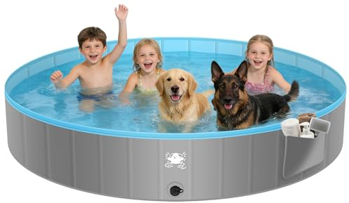 BuntWunder Piscine pour Chien Pliable, 160X30CM, Piscine Chiens Rigide pour Grands Chiens et Petits - Stable & Antidérapante & PVC Épais Portable Pataugeoire Chien, pour Animaux de Compagnie Enfants