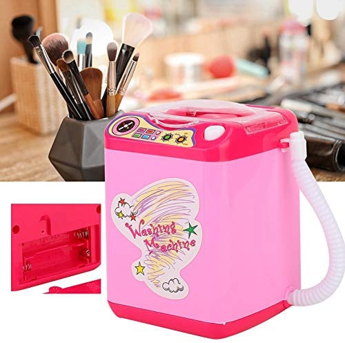 Hamwesh Limpiador de Brochas de Maquillaje, Mini Lavadora de Simulación de Plástico para Brochas y Esponjas con Funcionamiento con un Botón, Drenaje Automático, Funciona con Pilas (PINK)
