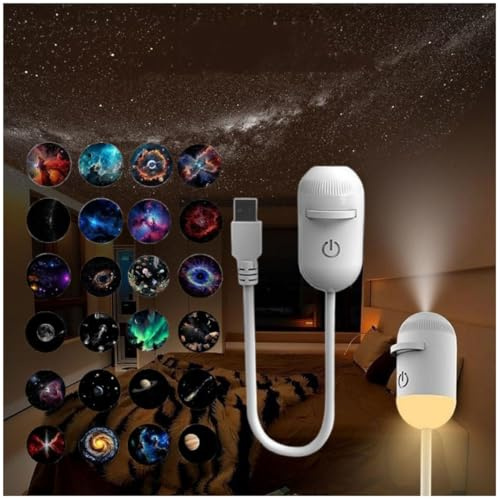 Projecteur de nuit 2 en 1 Galaxy, projecteur USB à ciel étoilé avec 3/12/24 films de projection, mini lampe murale LED de nuit, projecteurs LED portables pour chambre, plafond, voiture, décoration de
