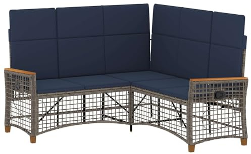 vidaXL Garten Liegesofa Set Grau und Marineblau 164 x 164 x 112 cm, Garten und Terrasse, modernes Outdoor-Sofa-Set, wetterfester Recliner, entspannende Couch für die Lounge