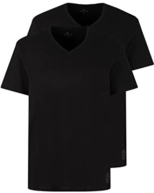 TOM TAILOR 1008639 Camiseta básica en paquete doble con cuello de pico para Hombre, Negro (29999 - Black), 3XL