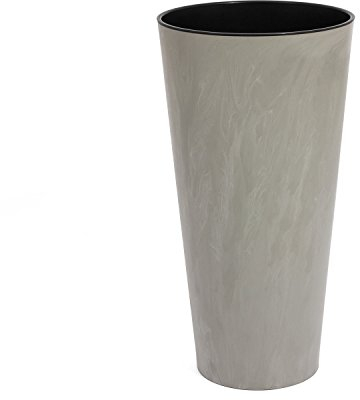 Edler Blumentopf Übertopf inkl. Einsatz Marmor Optik grau matt TUBUS Serie Kunststoff h-380 mm