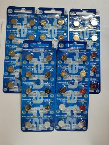 RENATA 371 Battery, Watch, Single Cell, Silver Oxide, 40 mAh, 1.55 V, SR69, Flat Top, 9.5 mm (50 pieces)
